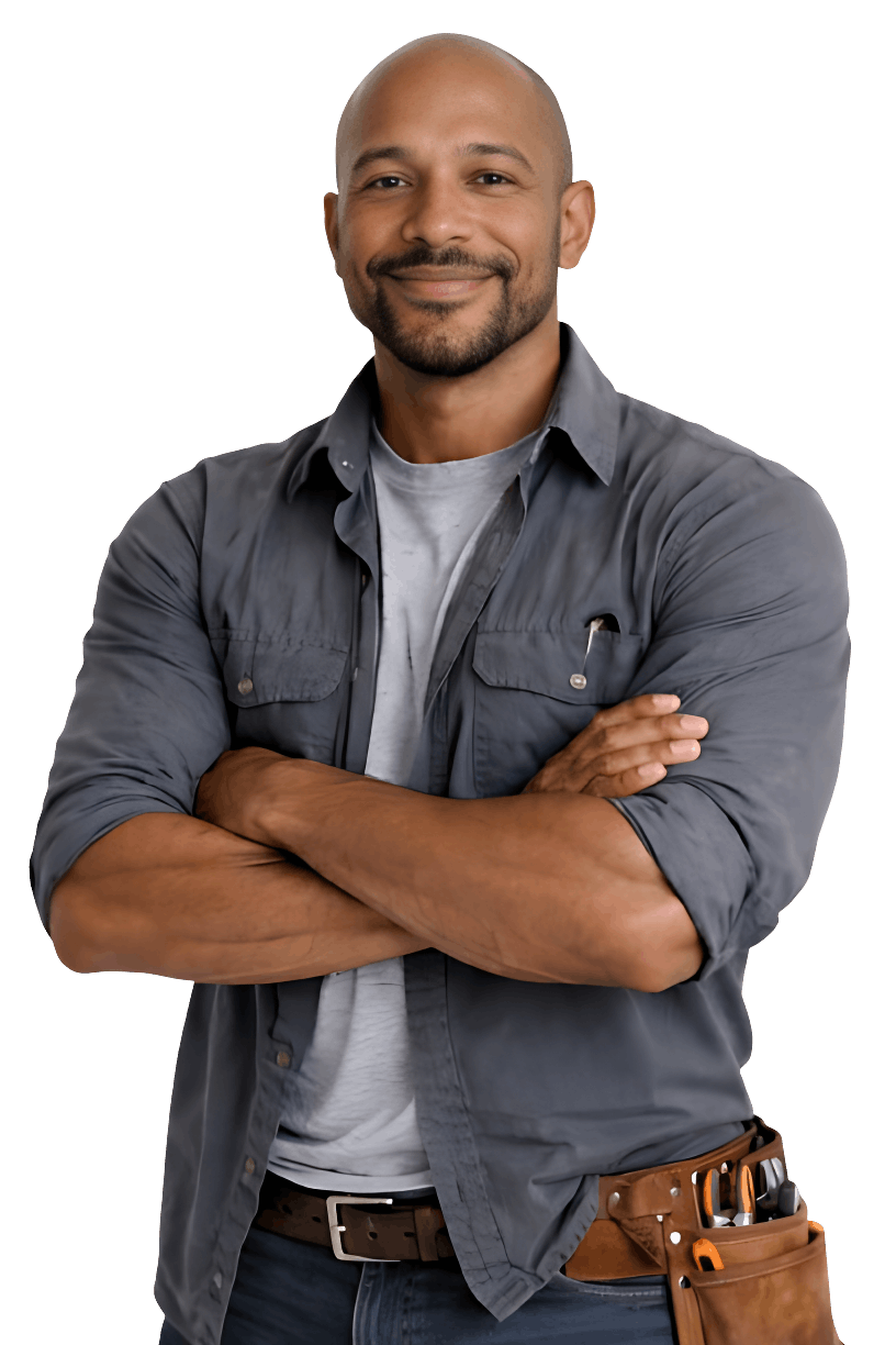 Professional roofing contractor wearing tool belt