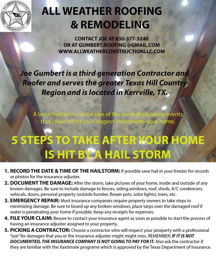 Roof insurance claim help Kerrville TX — All Weather Roofing guides homeowners through storm damage claims